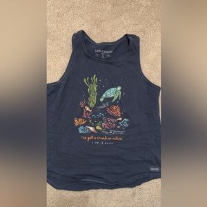 Life Is Good Navy Tank Top with Colorful Sea Turtle Design